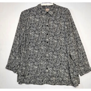 Chicos Shirt Womens XL Black White Animal Print Button Front Long Sleeve Top Mod